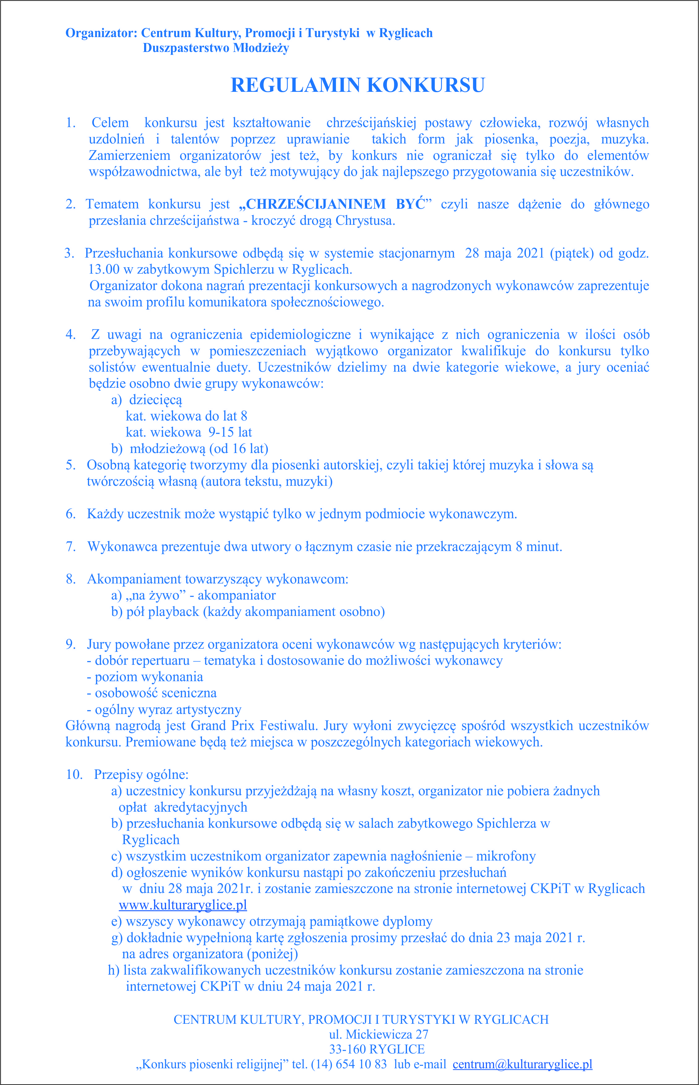 Konkurs Piosenki Religijnej - regulamin