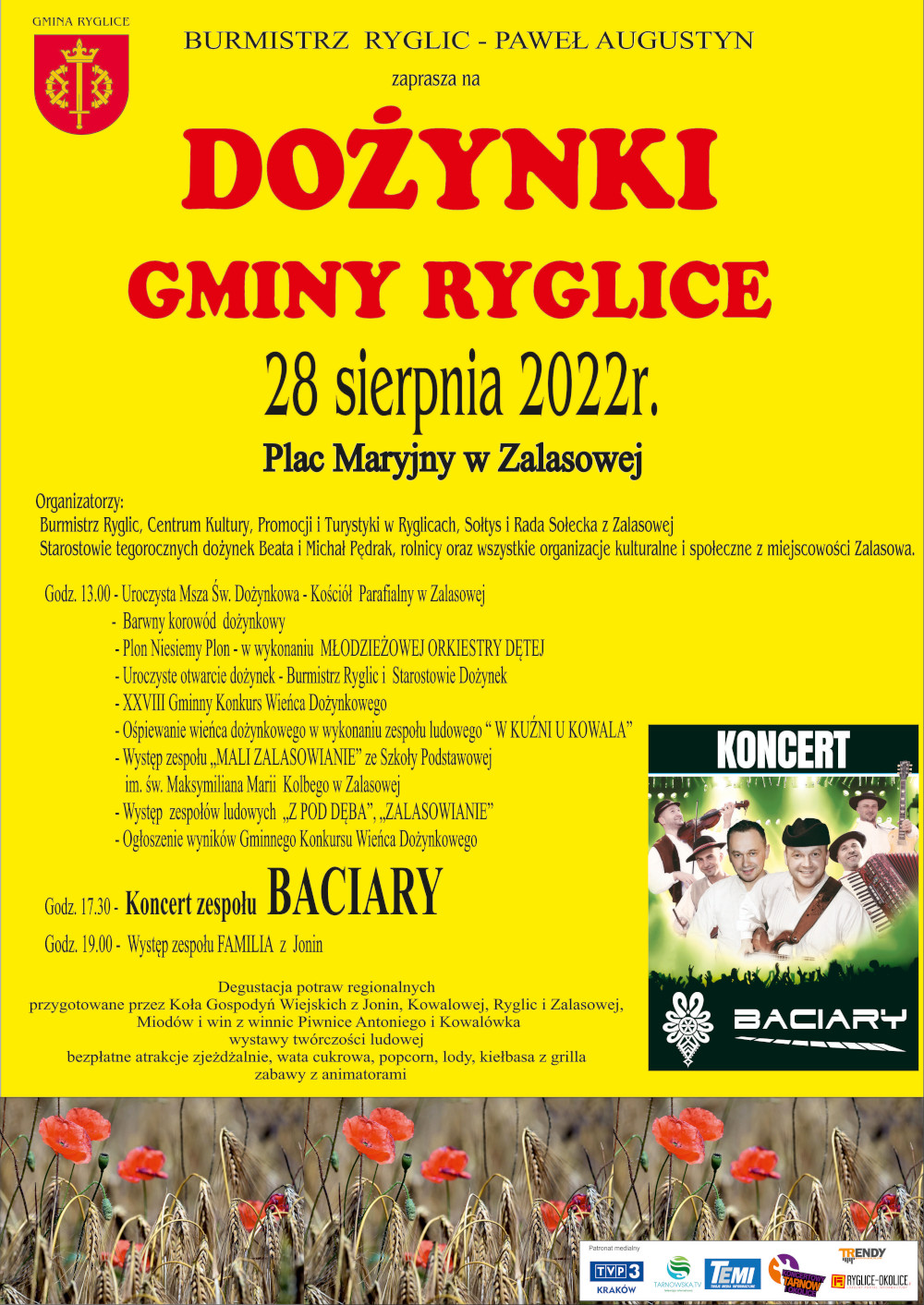 Plakat informujący o Dożynkach Gminy Ryglice