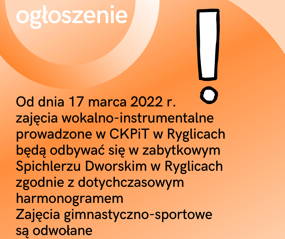 Plakat informujący o zmianie miejsca zajęć