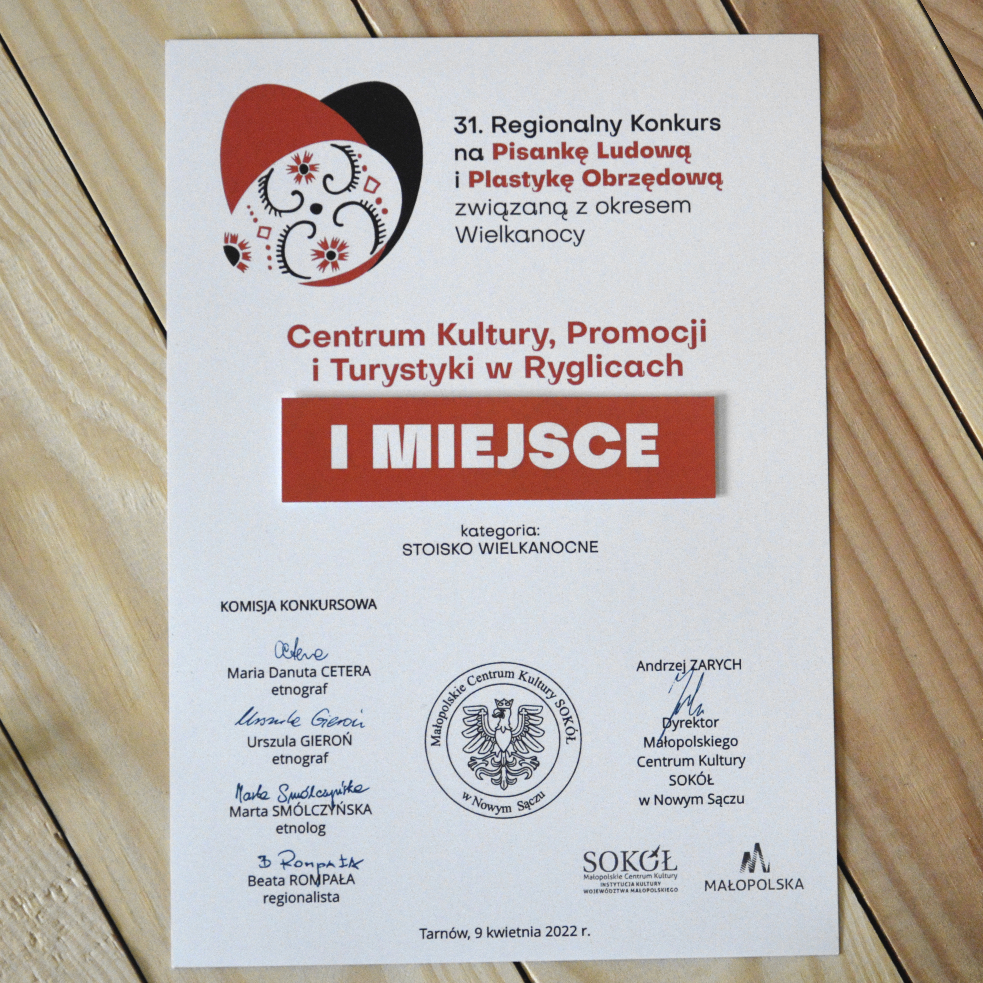 Dyplom za 1 miejsce w konkursie wielkanocnym