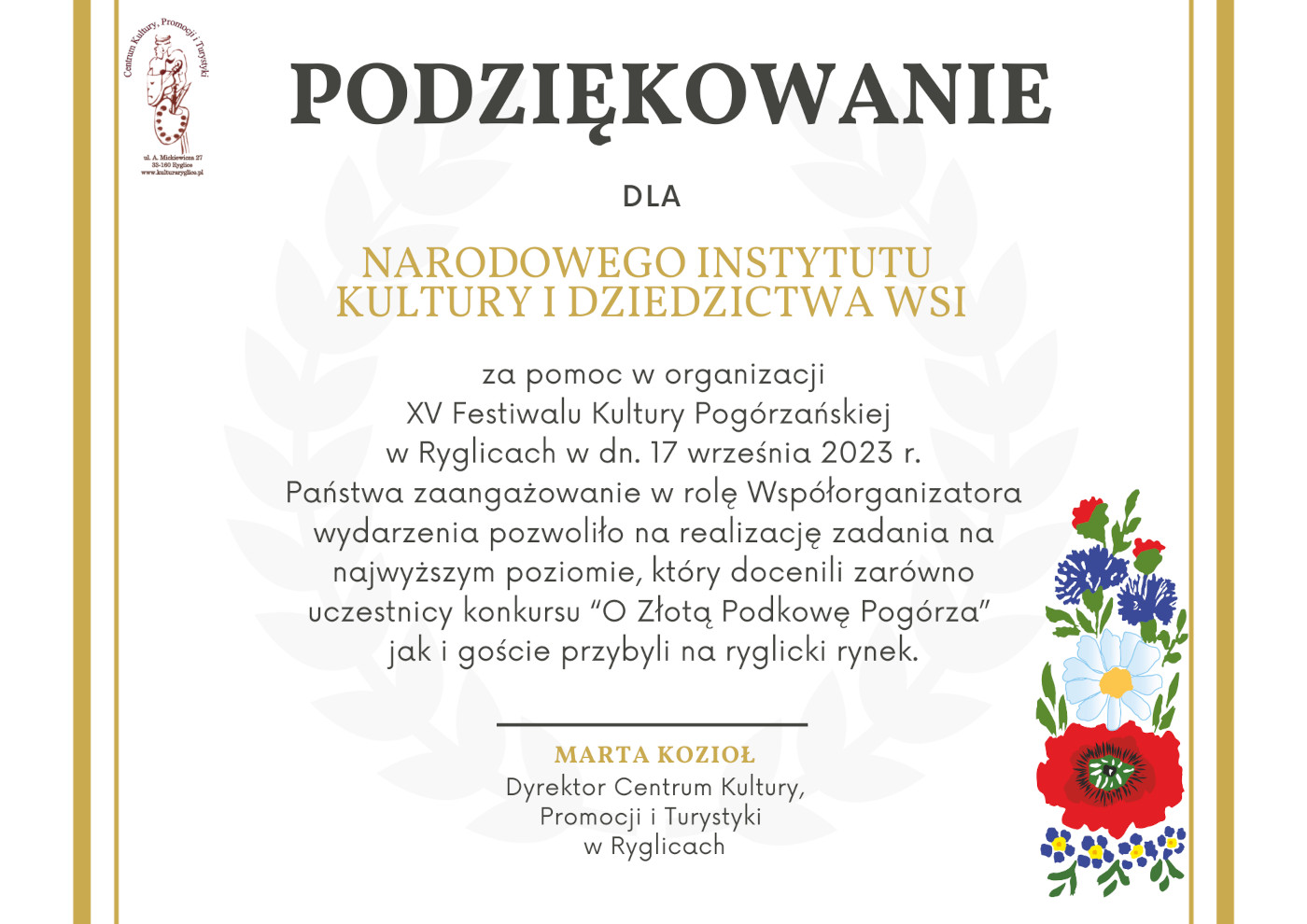 Podziękowanie dla NIKiDW