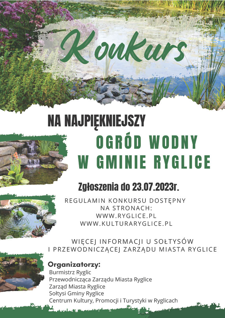 Informacja ogólna o konkursie na najpiękniejszy ogród wodny w gminie Ryglice.