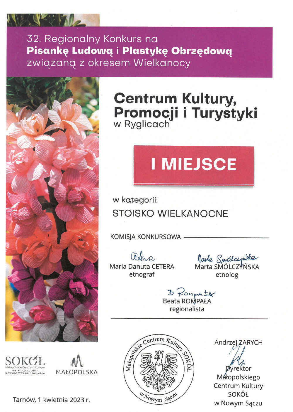 Dyplom CKPiT w Ryglicach