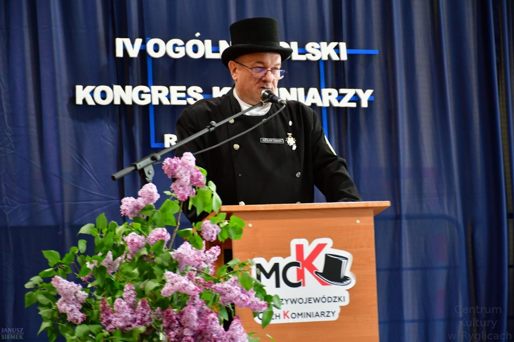 Przemówienie prezesa cechu kominiarzy Wiesława Zabawy