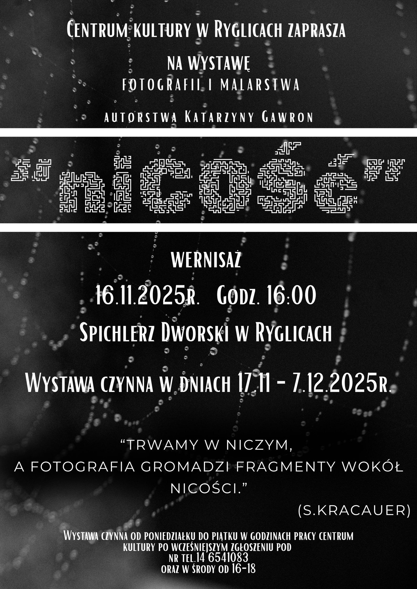 Informacja o wystawie fotografii i malarstwa Katarzyny Gawron w Spichlerzu Dworskim w Ryglicach