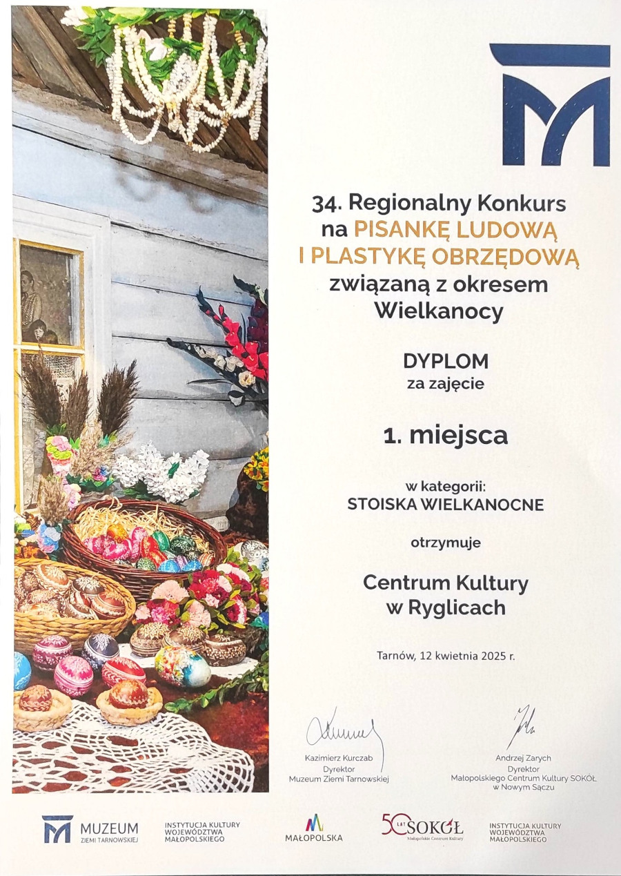 Dyplom dla Centrum Kultury w Ryglicach