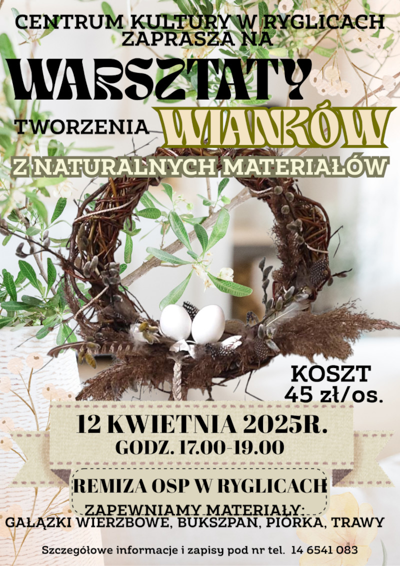 Informacja o warsztatach tworzenia wianków w Ryglicach