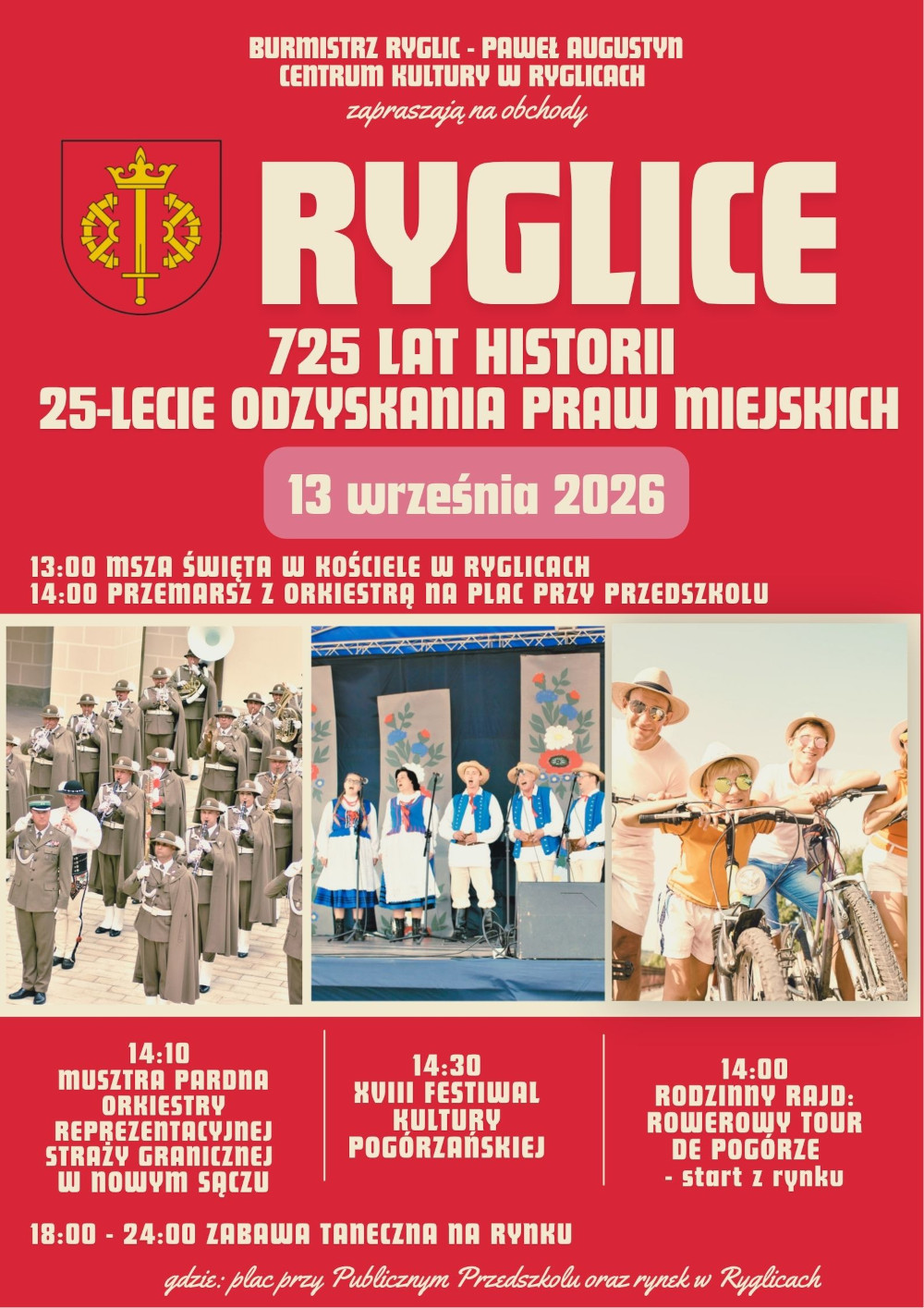 Informacja o obchodach 725-lecia Ryglic i 25-lecia odzyskania praw miejskich