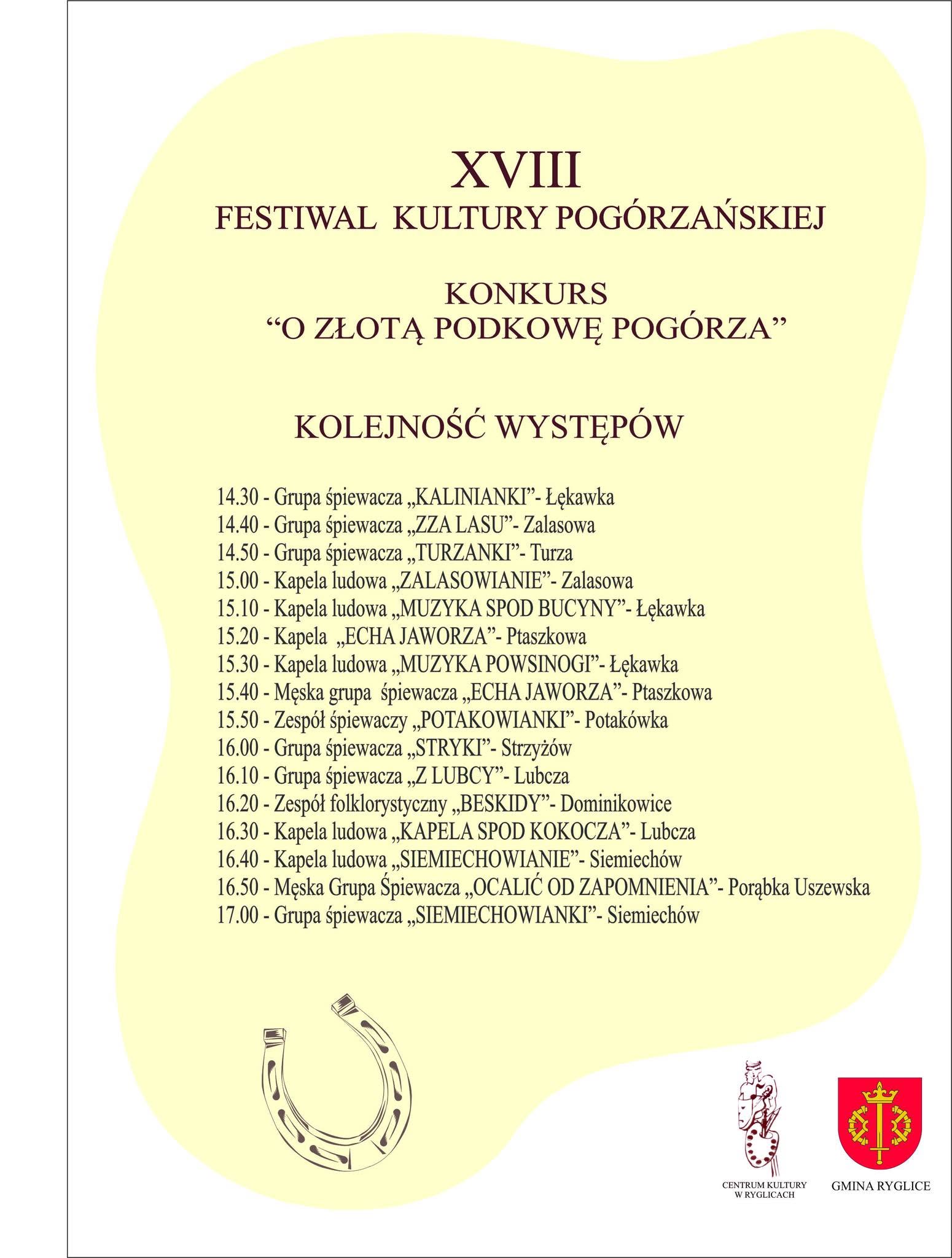 Kolejność występów w konkursie O Złotą Podkowę Pogórza