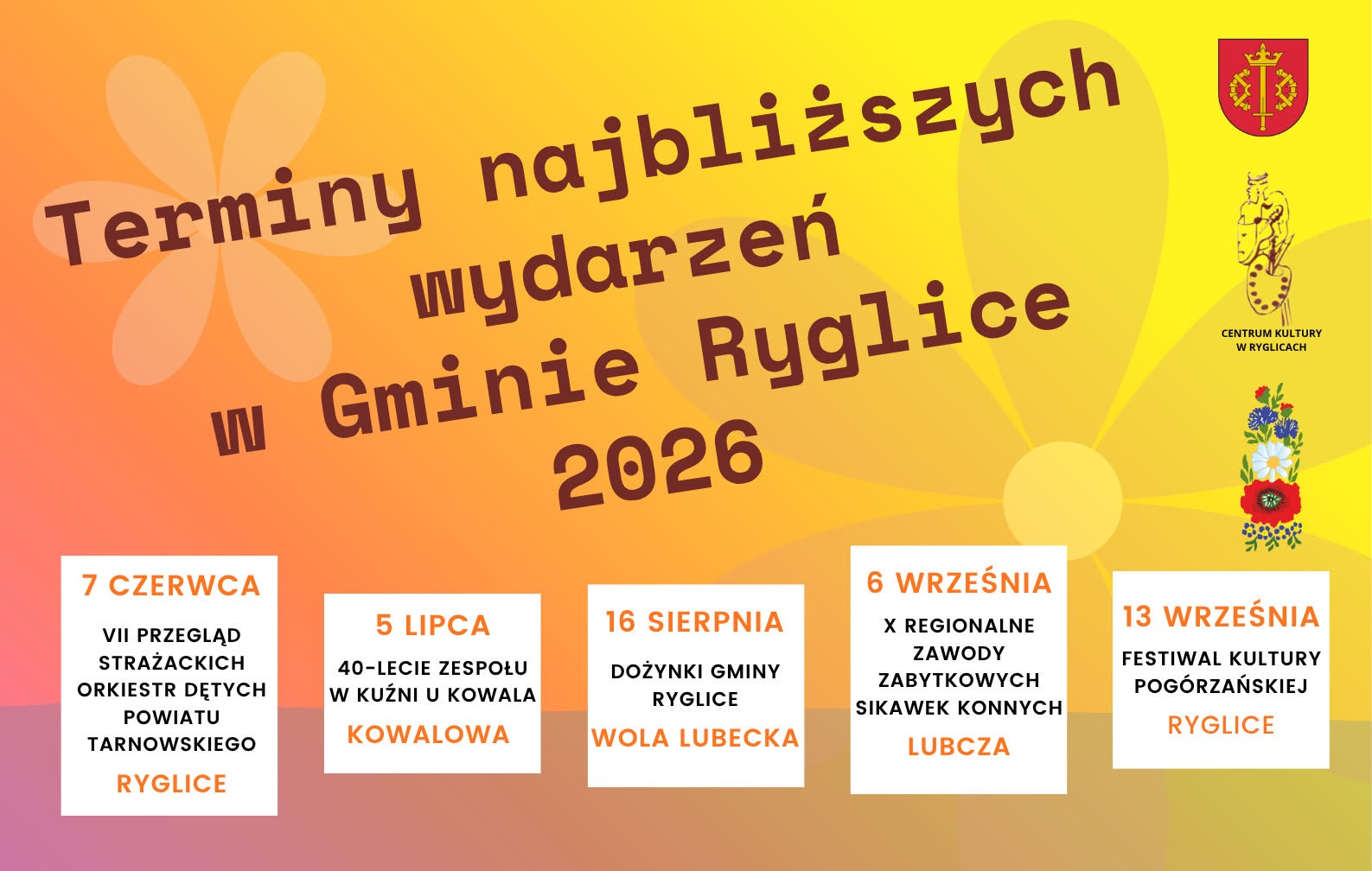 Kalendarz wydarzeń kulturalnych w gminie Ryglice