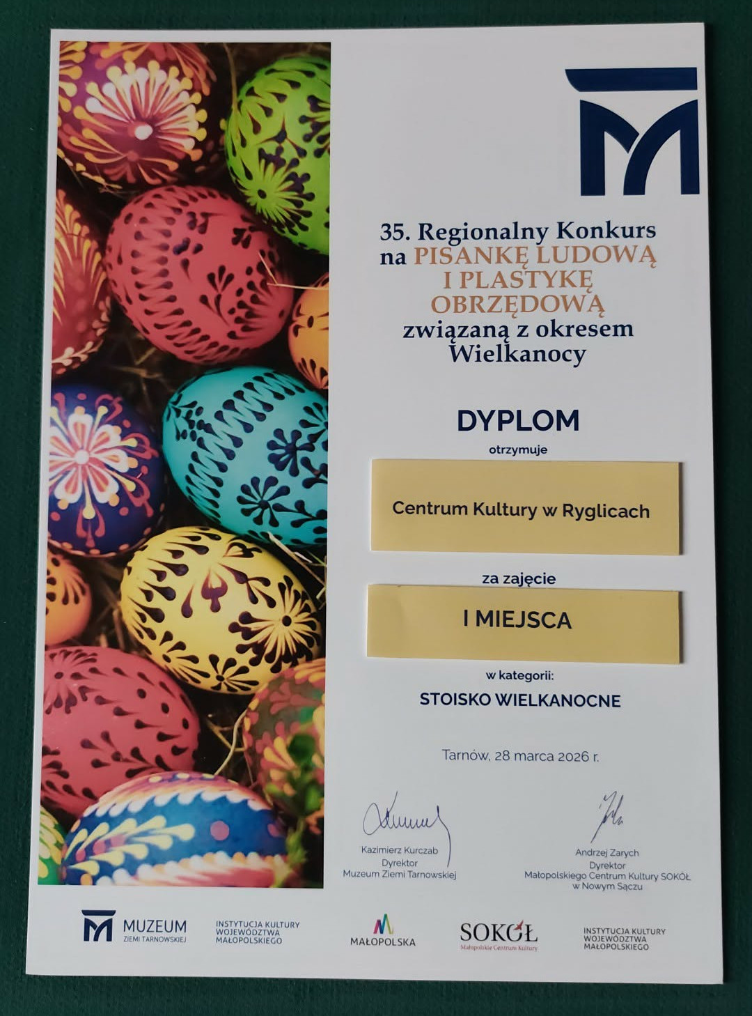 Dyplom dla Centrum Kultury